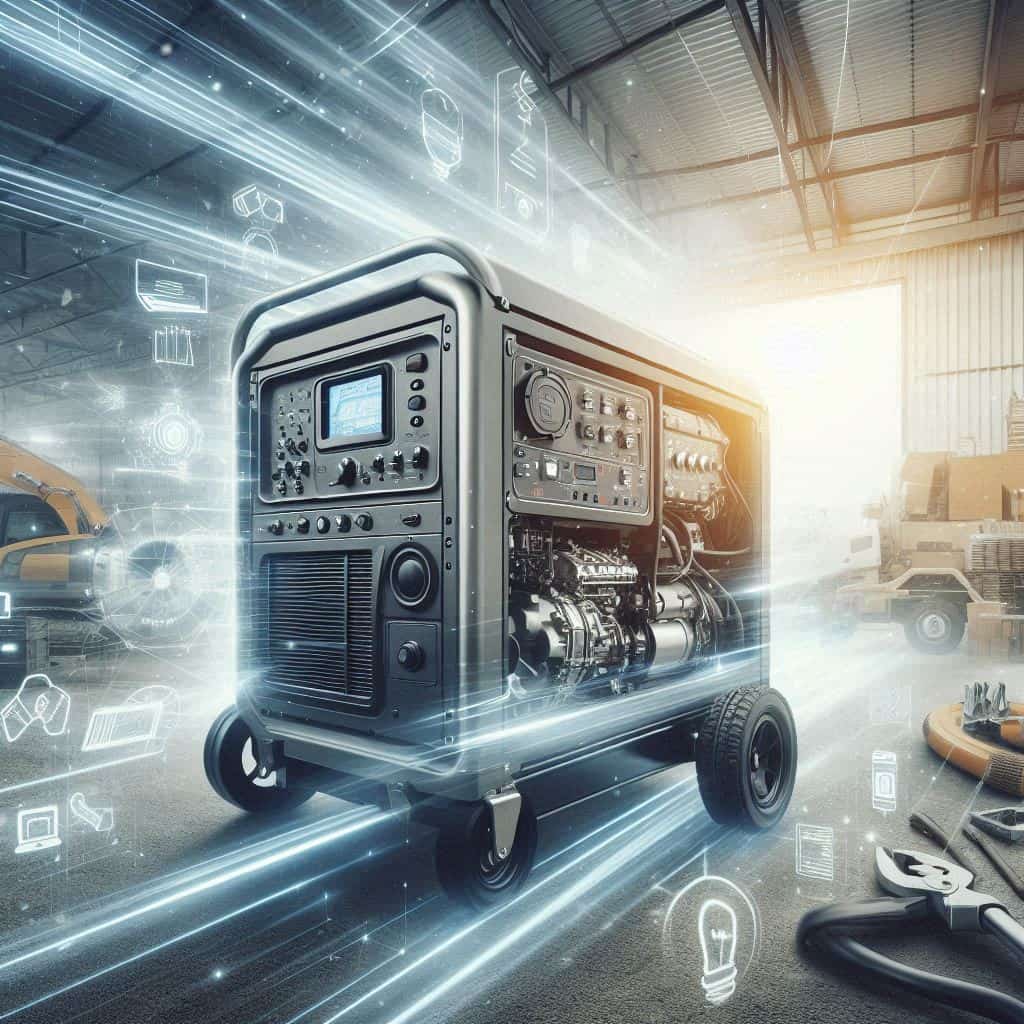 Generador de energía portátil disponible para alquiler en eventos y obras de construcción, solución rápida y eficiente.